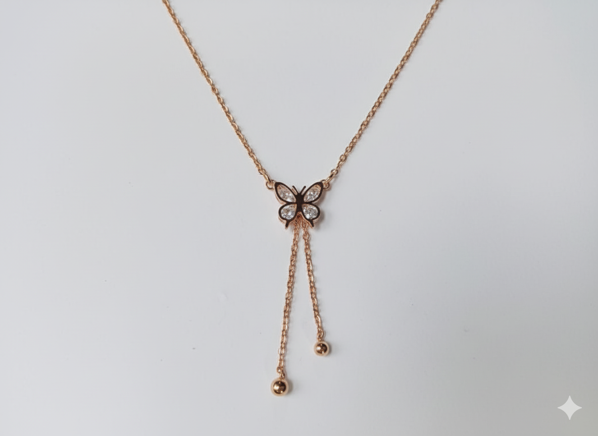 Rose Gold Plated Butterfly Necklace with Latkan